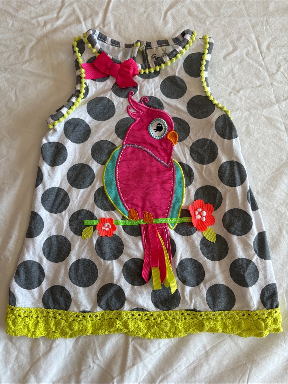 Rare Editions Grey and Neon Yellow Polka Dot Dress